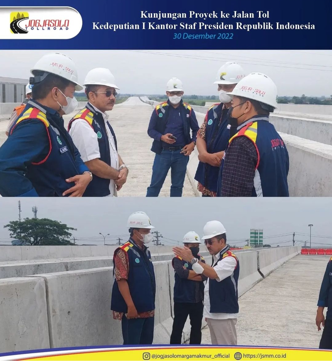 Dalam rangka monitoring dan evaluasi Program Prioritas Nasional Bidang Infrastruktur , kedeputian 1 Kantor Staf Presiden Republik Indonesia melakukan kunjungan Ke Proyek Tol Solo-Yogjakarta-YIA Kulon Progo 
